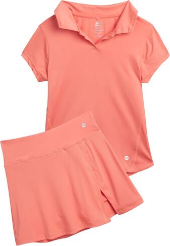 RBX Girls' Athletic Skirt Set - 2 Piece Lightweight Ribbed Polo Shirt and High Waist Skater Skort Set for Girls (Sizes: 7-12) in Saudi Arabia