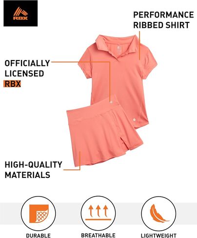 RBX Girls' Athletic Skirt Set - 2 Piece Lightweight Ribbed Polo Shirt and High Waist Skater Skort Set for Girls (Sizes: 7-12) in Saudi Arabia