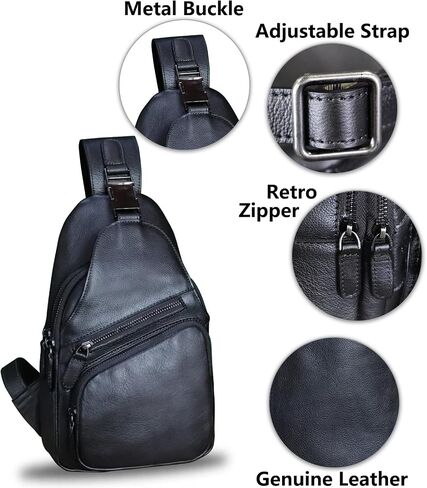 LRTO Genuine Leather Sling Bag Crossbody Purse Handmade Hiking Daypack Motorcycle Bag Retro Shoulder BackpackChest Bag in Saudi Arabia