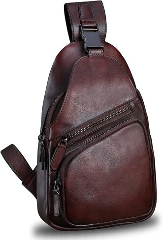 LRTO Genuine Leather Sling Bag Crossbody Purse Handmade Hiking Daypack Motorcycle Bag Retro Shoulder BackpackChest Bag in Saudi Arabia