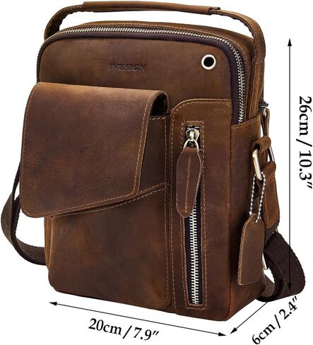 حقيبة كروس للرجال من IVESIGN، حقيبة كتف على شكل حقيبة، حقيبة ساعي جلدية صغيرة، حقيبة يد جلدية من Crazy Horse مع سحاب (كبير) in Kuwait