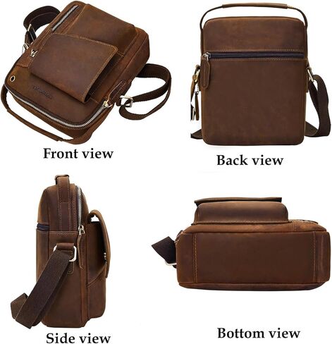 حقيبة كروس للرجال من IVESIGN، حقيبة كتف على شكل حقيبة، حقيبة ساعي جلدية صغيرة، حقيبة يد جلدية من Crazy Horse مع سحاب (كبير) in Kuwait