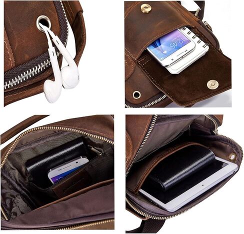 حقيبة كروس للرجال من IVESIGN، حقيبة كتف على شكل حقيبة، حقيبة ساعي جلدية صغيرة، حقيبة يد جلدية من Crazy Horse مع سحاب (كبير) in Kuwait