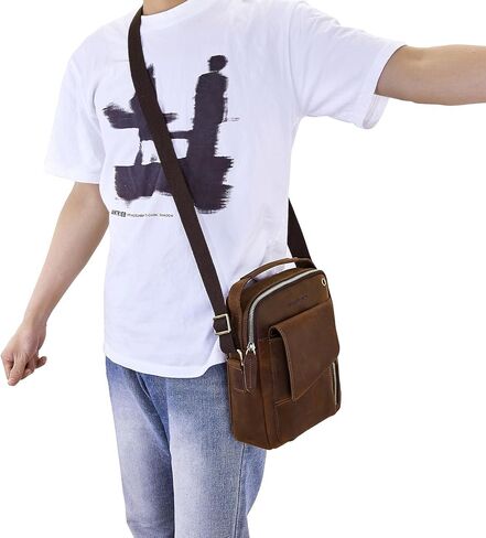 حقيبة كروس للرجال من IVESIGN، حقيبة كتف على شكل حقيبة، حقيبة ساعي جلدية صغيرة، حقيبة يد جلدية من Crazy Horse مع سحاب (كبير) in Kuwait