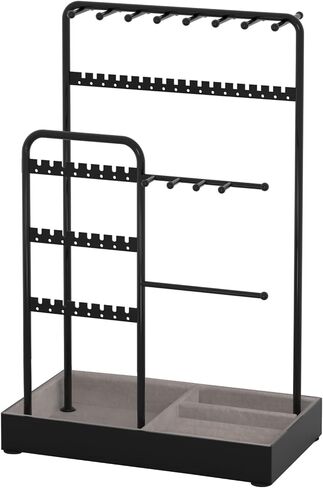Jewelry Organizer, Jewelry Holder, Double Rows&4-Tier Jewelry Stand Organizer with Velvet Ring Tray, Jewelry Tower Storage Rack Tree for Bracelet Necklace Earring Ring, Gift Idea(Black) in Saudi Arabia