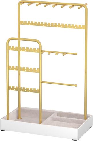 Jewelry Organizer, Jewelry Holder, Double Rows&4-Tier Jewelry Stand Organizer with Velvet Ring Tray, Jewelry Tower Storage Rack Tree for Bracelet Necklace Earring Ring, Gift Idea(Black) in Saudi Arabia