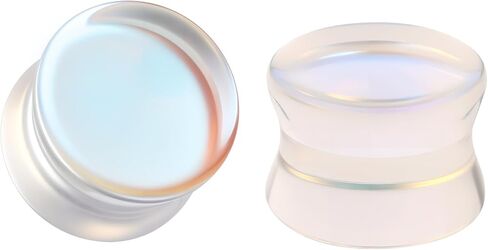 BodyAce Clear Glass Double Flared Concave Saddle Plugs, 6-14mm Clear Plug Glass Ear Gauges, Iridescent Earring Expander 1Pair Solid Ear Stretcher in Kuwait