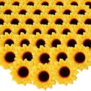 Amyhomie 40pcs 3.5 "الحرير الاصطناعي أصفر عباد الشمس الرؤوس الأزهار للاستحمام الطفل ديكور الزفاف ديكور الزفاف ، العروس ، in Kuwait