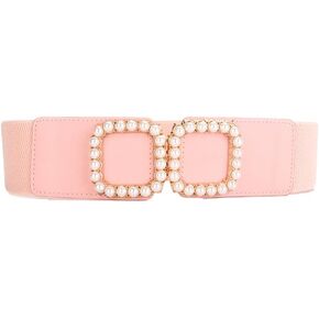 COTIM COYIN Women's Wide Elastic Waist Belt with Pearl Square Buckle in Saudi Arabia