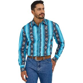 Wrangler Men's Checotah Sea Salt Blue Snap Shirt 112365886 in Saudi Arabia