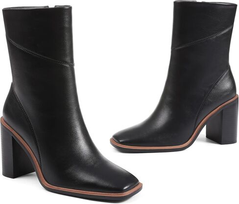 Lovee Cosee Women's Onkle Boots 2025 chunky Heel Square Toe Side Side Side Booties مع التماس الفريد الذي يوضح بالتفصيل غير الرسمي أحذية الشتاء الشتوية لحفلات حفل Night Office Office Office in Kuwait