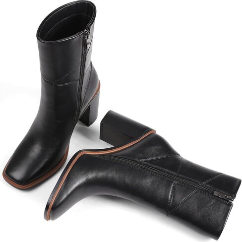 Lovee Cosee Women's Onkle Boots 2025 chunky Heel Square Toe Side Side Side Booties مع التماس الفريد الذي يوضح بالتفصيل غير الرسمي أحذية الشتاء الشتوية لحفلات حفل Night Office Office Office in Kuwait
