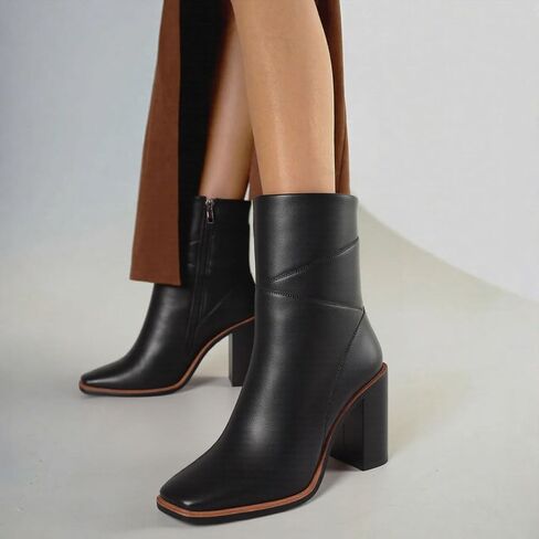Lovee Cosee Women's Onkle Boots 2025 chunky Heel Square Toe Side Side Side Booties مع التماس الفريد الذي يوضح بالتفصيل غير الرسمي أحذية الشتاء الشتوية لحفلات حفل Night Office Office Office in Kuwait