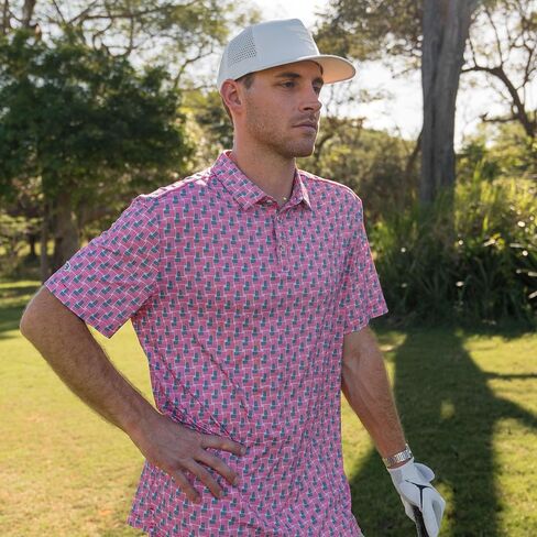 Burlebo Men's Performance Short Sleeve Polo Golf Shirt (White Speckled, Medium) in Kuwait