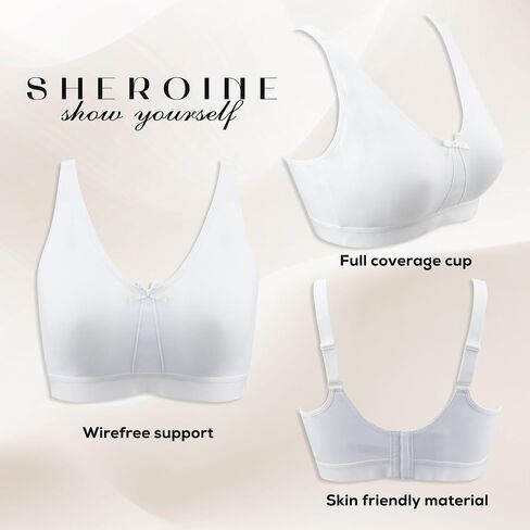 sheroine Women's Cotton Wirefree Plus Size Unlined Bra Full Coverage Non-Padded Ultrathin Comfort Everyday Soft Bras in Kuwait
