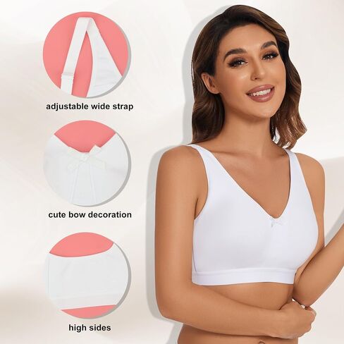 sheroine Women's Cotton Wirefree Plus Size Unlined Bra Full Coverage Non-Padded Ultrathin Comfort Everyday Soft Bras in Kuwait