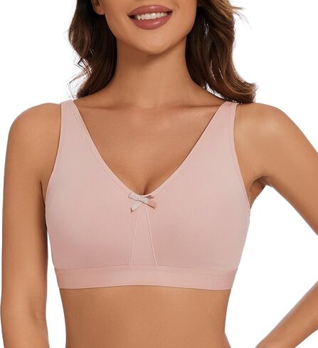 sheroine Women's Cotton Wirefree Plus Size Unlined Bra Full Coverage Non-Padded Ultrathin Comfort Everyday Soft Bras in Kuwait