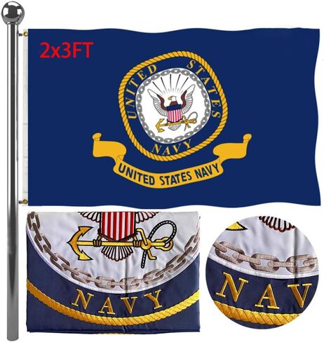 Jayus Embroidered Double Sided Emblem US Navy Flag 2x3 FT Outdoor - 340D Heavy Duty Naval Flag USNA Army Flags with 2 Brass Grommets Banner and UV Fade Resistant in Kuwait