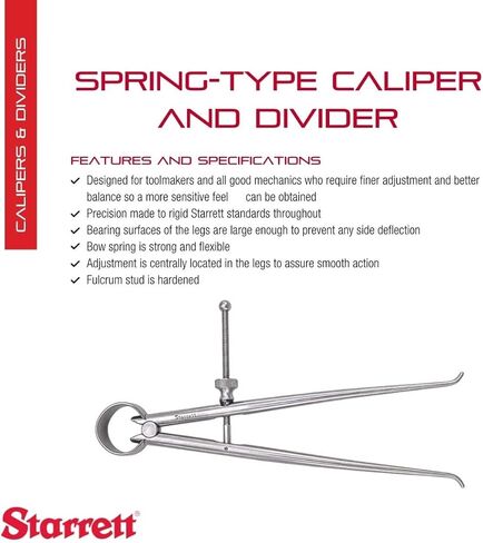 Starrett Toolmakers Spring-Type Caliper and Divider with Bow Spring and Hardened Fulcrum Stud - 3" Size and Capacity, Spring Joint Type - 274-3 in Saudi Arabia