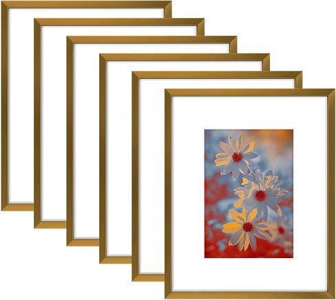 Golden State Art, 11x14 Picture Frame Gold Aluminum (Shiny Brushed) Display Pictures 8x10 with Mat or 11x14 Without Mat Wall Mounting Real Glass Metal Photo Frame in Kuwait