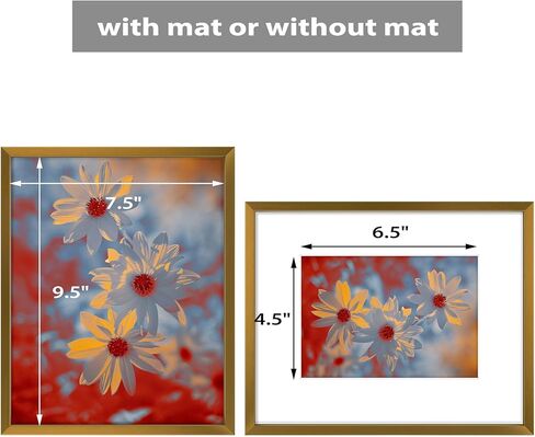 Golden State Art, 11x14 Picture Frame Gold Aluminum (Shiny Brushed) Display Pictures 8x10 with Mat or 11x14 Without Mat Wall Mounting Real Glass Metal Photo Frame in Kuwait