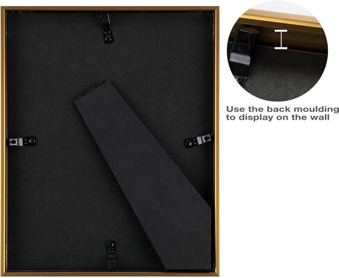 Golden State Art, 11x14 Picture Frame Gold Aluminum (Shiny Brushed) Display Pictures 8x10 with Mat or 11x14 Without Mat Wall Mounting Real Glass Metal Photo Frame in Kuwait