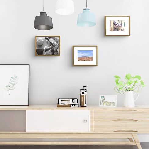 Golden State Art, 11x14 Picture Frame Gold Aluminum (Shiny Brushed) Display Pictures 8x10 with Mat or 11x14 Without Mat Wall Mounting Real Glass Metal Photo Frame in Kuwait