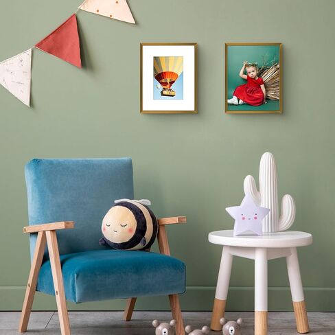 Golden State Art, 11x14 Picture Frame Gold Aluminum (Shiny Brushed) Display Pictures 8x10 with Mat or 11x14 Without Mat Wall Mounting Real Glass Metal Photo Frame in Kuwait