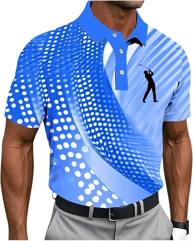 Mens Golf Shirt Trendy Color Block Short Sleeve Polo Tshirts Moisture Wicking Quick-Dry Tennis Tops Workout Basic Tee in Kuwait