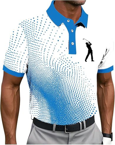 Mens Golf Shirt Trendy Color Block Short Sleeve Polo Tshirts Moisture Wicking Quick-Dry Tennis Tops Workout Basic Tee in Saudi Arabia