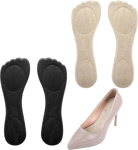 2 Pairs High Heel Insoles for Women, Non-Slip High Heel Comfort Pads Adhesive Gel Cushion Insoles for Sandal Flats Boots Dress Shoes (Beige, Black) in Saudi Arabia