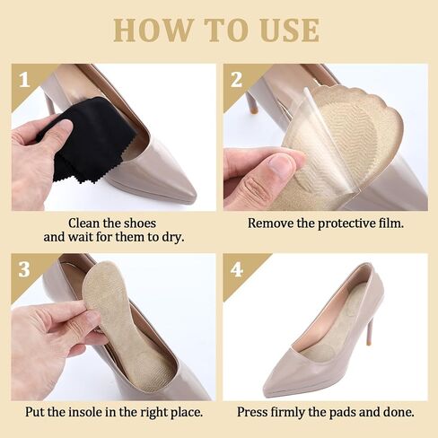 2 Pairs High Heel Insoles for Women, Non-Slip High Heel Comfort Pads Adhesive Gel Cushion Insoles for Sandal Flats Boots Dress Shoes (Beige, Black) in Saudi Arabia