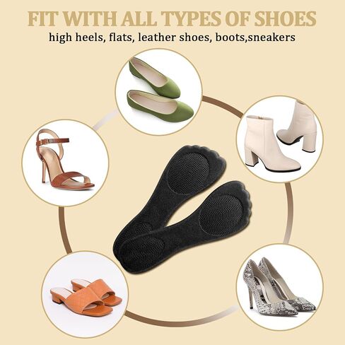 2 Pairs High Heel Insoles for Women, Non-Slip High Heel Comfort Pads Adhesive Gel Cushion Insoles for Sandal Flats Boots Dress Shoes (Beige, Black) in Saudi Arabia