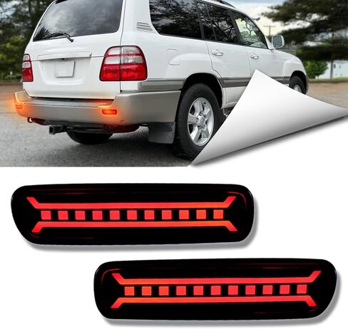 LED Rear Bumper Reflector Lights Trim for Toyota Land Cruiser LC100 1998-2007, for Lexus LX470 | Red Sequential Turn Signal,DRL & Brake Light | OEM 8191048050, 8192048050 Replacement (Smoked) in Saudi Arabia