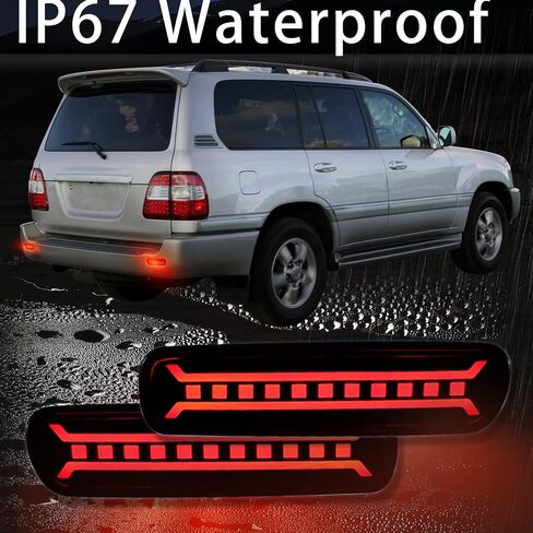LED Rear Bumper Reflector Lights Trim for Toyota Land Cruiser LC100 1998-2007, for Lexus LX470 | Red Sequential Turn Signal,DRL & Brake Light | OEM 8191048050, 8192048050 Replacement (Smoked) in Saudi Arabia