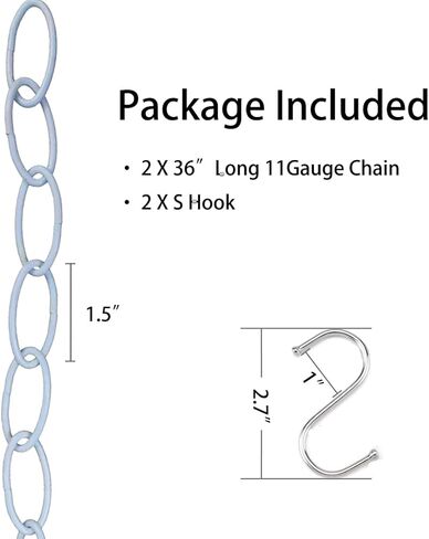 وصلة سلسلة فولاذية بطول 91.44 سم بطول 11 للنباتات المعلقة، ثبات قوي مع خطاف على شكل حرف S للتوصيل، أقصى حمل يصل إلى 40 رطلاً (عبوتان، كروم) in Kuwait