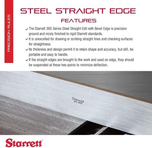 Starrett Steel Straight Edge, Not Beveled or Graduated - 18" (450mm) Length, 11/64" (4.4mm) Thickness, 1-13/32" (36mm) Width - 380-18 in Saudi Arabia