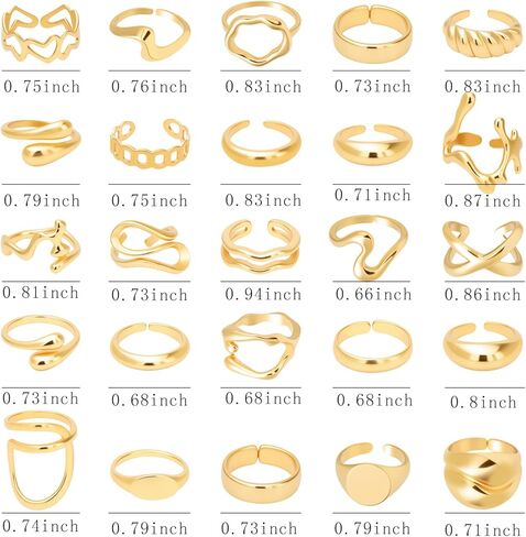 NEWITIN 25 Pieces Gold Chunky Rings for Women 14k Gold Plated Stackable Thick Dome Braided Twisted Rings Adjustable Open Ring Vintage Statement Ring for Women in Kuwait