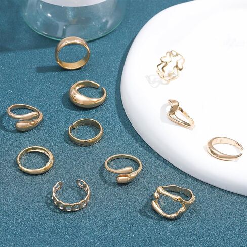 NEWITIN 25 Pieces Gold Chunky Rings for Women 14k Gold Plated Stackable Thick Dome Braided Twisted Rings Adjustable Open Ring Vintage Statement Ring for Women in Kuwait