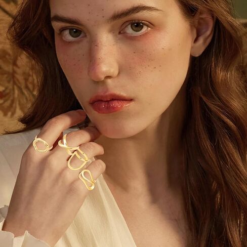 NEWITIN 25 Pieces Gold Chunky Rings for Women 14k Gold Plated Stackable Thick Dome Braided Twisted Rings Adjustable Open Ring Vintage Statement Ring for Women in Kuwait