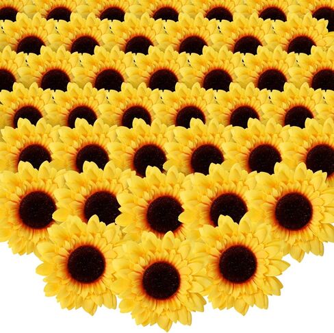 Amyhomie 40pcs 3.5 "الحرير الاصطناعي أصفر عباد الشمس الرؤوس الأزهار للاستحمام الطفل ديكور الزفاف ديكور الزفاف ، العروس ، in Kuwait