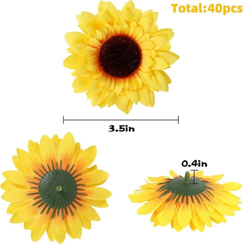 Amyhomie 40pcs 3.5 "الحرير الاصطناعي أصفر عباد الشمس الرؤوس الأزهار للاستحمام الطفل ديكور الزفاف ديكور الزفاف ، العروس ، in Kuwait