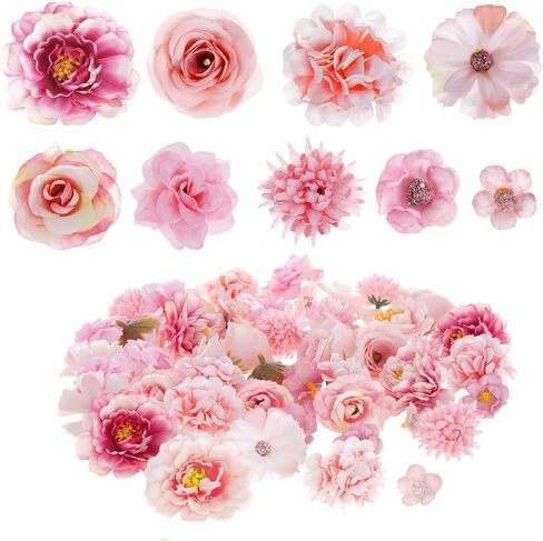 54Pcs Faux Flowers Heads Small Decorative Flowers for Crafts Cake Wreath Garlands Wedding Table Home Decoration in Saudi Arabia