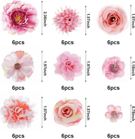 54Pcs Faux Flowers Heads Small Decorative Flowers for Crafts Cake Wreath Garlands Wedding Table Home Decoration in Saudi Arabia