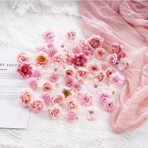 54Pcs Faux Flowers Heads Small Decorative Flowers for Crafts Cake Wreath Garlands Wedding Table Home Decoration in Saudi Arabia