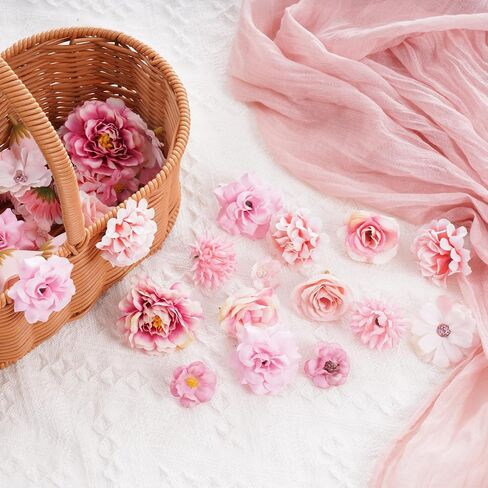54Pcs Faux Flowers Heads Small Decorative Flowers for Crafts Cake Wreath Garlands Wedding Table Home Decoration in Saudi Arabia