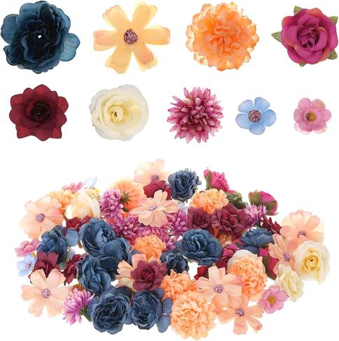 54Pcs Faux Flowers Heads Small Decorative Flowers for Crafts Cake Wreath Garlands Wedding Table Home Decoration in Saudi Arabia