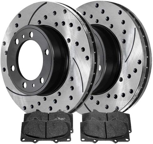 AutoShack Front Brake Kit Replacement for Toyota Tacoma FJ Cruiser 4WD Drilled & Slotted E-Coated Disc Brake Rotors Black Ceramic Brakes Pads 12.54" 318.5 mm SCDPR4132941329976 in Saudi Arabia