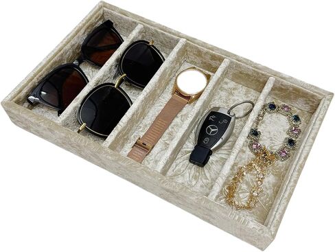 فاخرة 5 شبكات منظم النظارات الشمسية ، صينية المجوهرات ، وتجزئة البضائع صحن. مصممة بشكل خاص صينية تخزين زخرفية رائعة. (Tabby Beige) in Kuwait