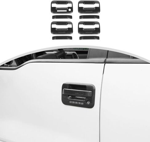 cherocar 8pcs مقبض الباب الخارجي تغطية تغطية تزيين القطع لعام 2009-2014 Ford F150 Raptor والاكتمالات الخارجية للحماية [حبة ألياف الكربون] in Saudi Arabia